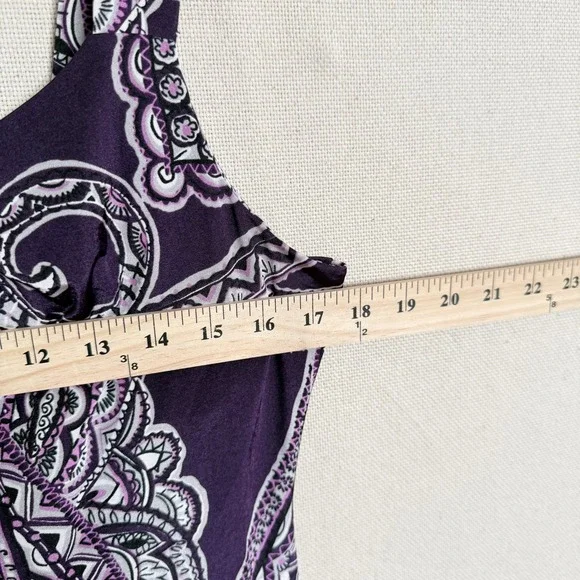INC International Concepts Purple Paisley Maxi Dress Womens Large V-Neck Stretch - Picture 5 of 5